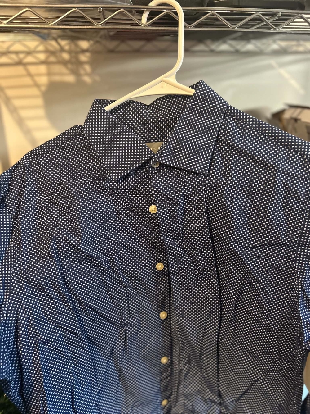 Michael Kors Men's Navy Polka Dot Button-Up Shirt L